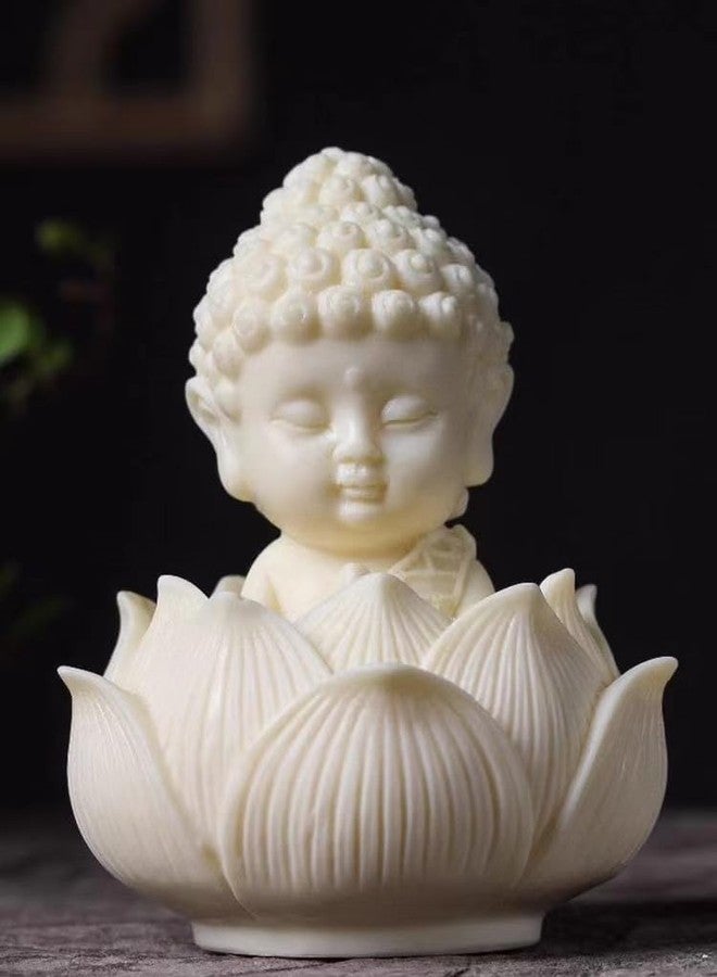 PICKARTME Polyresin Decorative Lotus Buddha Monk Idol Statue Showpiece for Car Dashboard/Home Decor Living Room Pooja Room Office Table Decorative Gifts- 2 pcs - Image 1